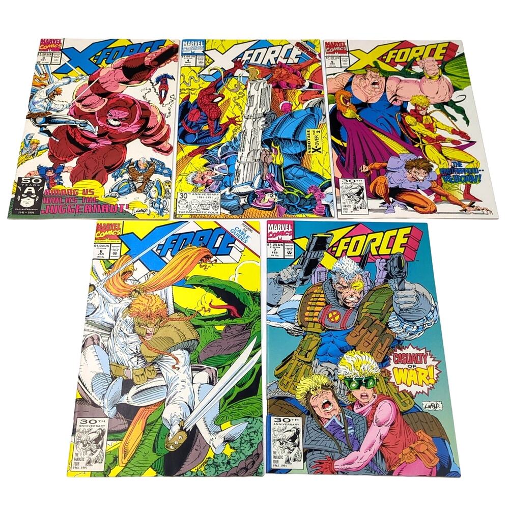 X-Force Marvel Comics Lot 3-7 Run 1991-92 Deadpool Appearances VF+ Modern Age